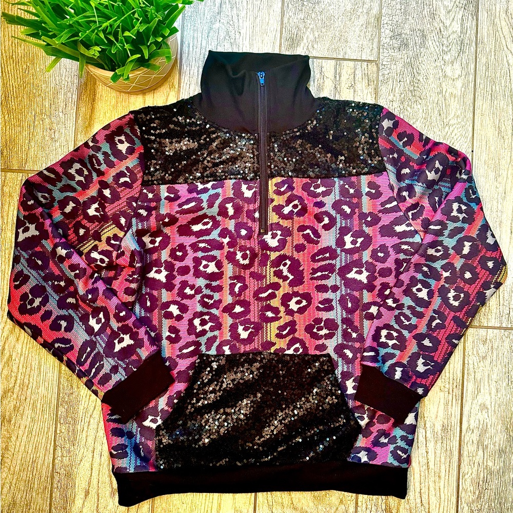 Crazy Train Multicolor Leopard Print & Black Sequ… - image 5